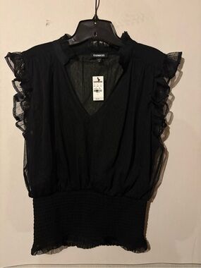 Express Black Ruffle Sleeve V-Neck Blouse